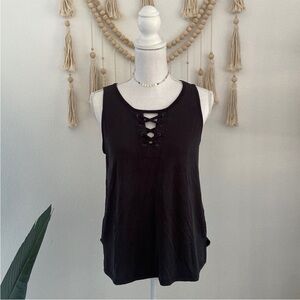 Pink Republic black lace up tank top